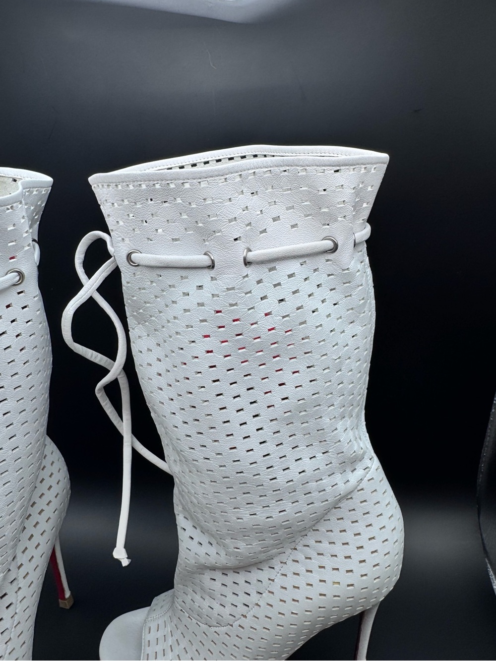 Christian Louboutin Jennifer 120 White Nappa Perforated Boots EU 36.5 - Picture 2 of 11